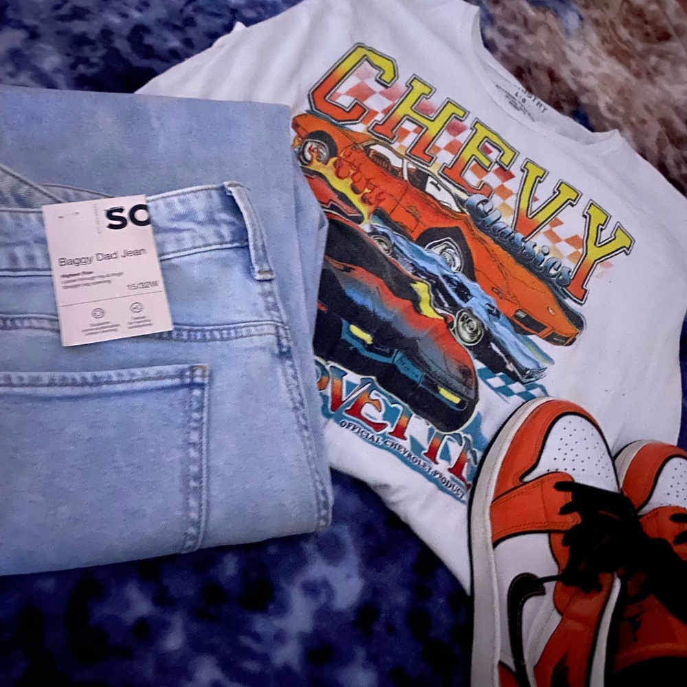 high rise baggy dad jeans straight leg opening size 15, have never been worn